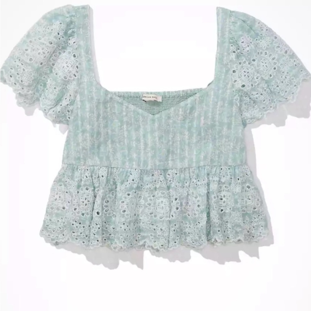 AE Ruffle Sleeve Cropped Babydoll Cottagecore Top MEDIUM - Picture 13 of 14
